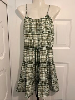 Joy 🌸 Joy Size XS Ivory Spaghetti Straps Dress with Green Plaid Grid